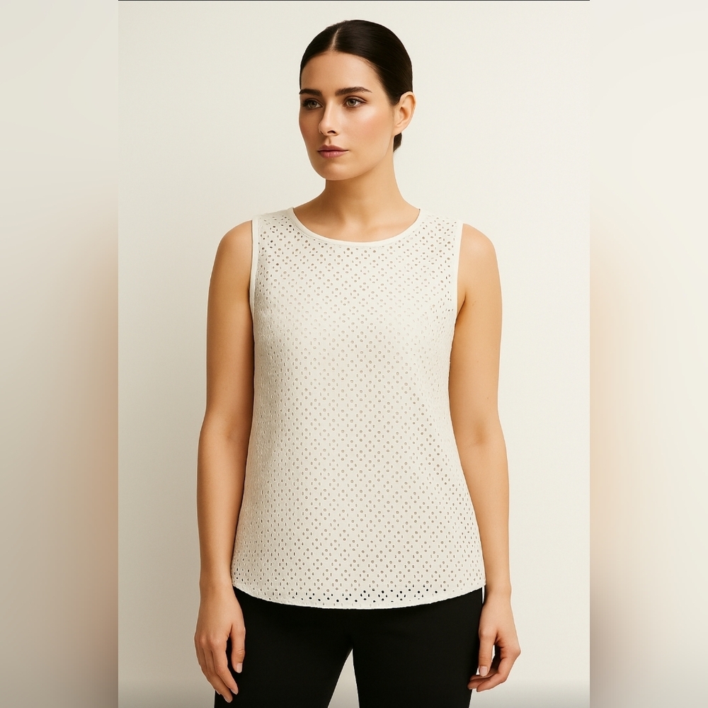 Diane Von Furstenberg Cotton Eyelet White Sleeveless Tank Top Size 4
